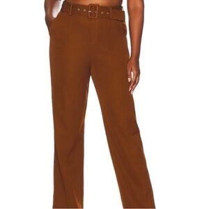 Remi x Revolve Belted Brown Pants With Raw Hems Size L